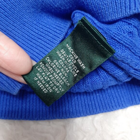 LRL Lauren Women's Blue Active Cable Knit Mock Neck Full Zip Cardigan Sweater Si - Picture 8 of 8